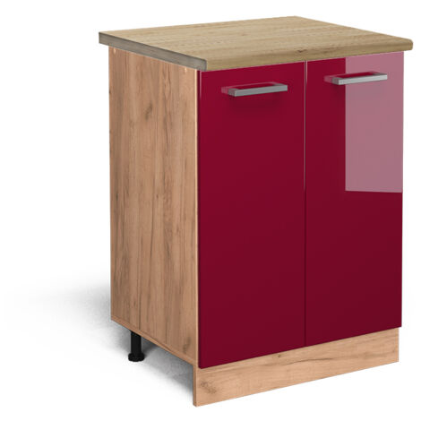 Meuble bas de cuisine R-Line, Rouge brillant, 60cm , PT Chêne, Vicco
