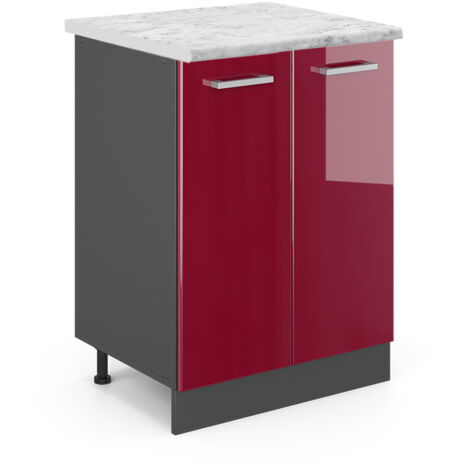 Meuble bas de cuisine R-Line, Rouge brillant, 60cm PT Marbre, Vicco