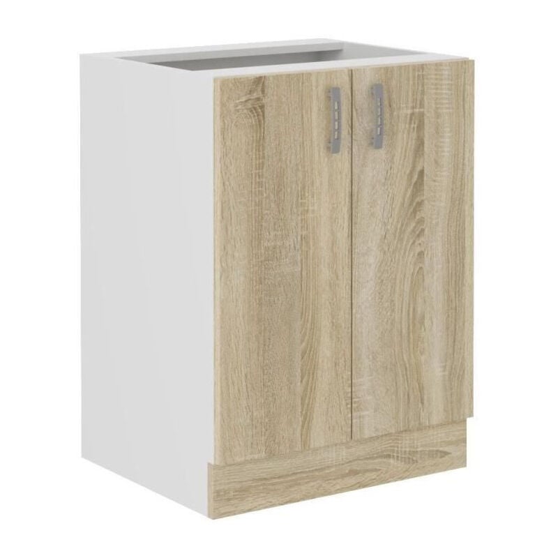 Meuble bas SARA - 2 portes - Décor chene sonoma - L60xP48xH82 cm - Plan de travail non inclus - Fabriqué en Pologne