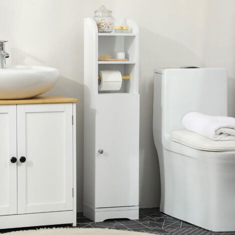 Meuble bas de salle de bain 1 étagère supérieure ouverte 2 compartiments et 1 placard 23 x 18 x 100 cm blanc