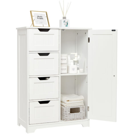 Meuble bas de salle de bain 4 tiroirs 1 porte etagère réglable style moderne pour salle à bain salon chambre Mondeer