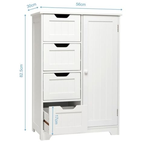Meuble de Salle de Bain - Buffet avec 4 Tiroirs et 1 Porte, Etagère Réglable Style Moderne pour Salle à Bain Salon Chambre- Mondeer
