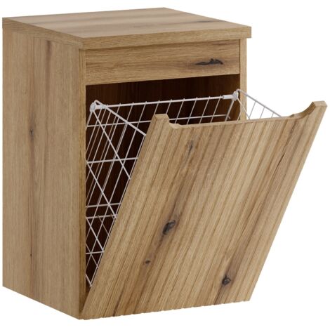 Meuble bas de salle de bain 40 cm avec panier à linge et plan NOVA chêne Coast Evoke