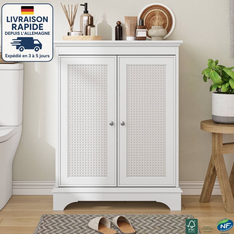 Modfu - Meuble bas de salle de bain - Armoire de Salle de bain avec 2 Portes - Support de rangement réglable - Revêtement de peinture résistant à
