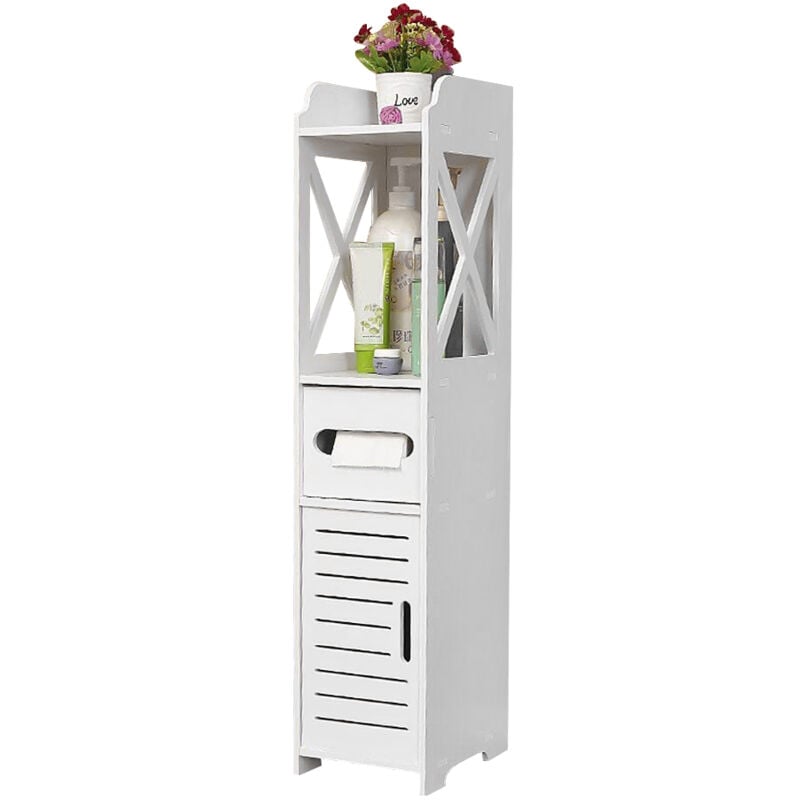 Skecten - Meuble Bas de Salle de Bain Armoire de Toilette Meuble Colonne pour Salle de Bain 80x20x15cm Blanc