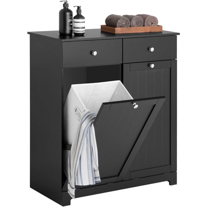BZR33-SCH Meuble Bas de Salle de Bain Armoire Toilette avec 2 Tiroirs et 2 Paniers à Linge Meuble de Rangement Coffre à Linge, Noir - Sobuy
