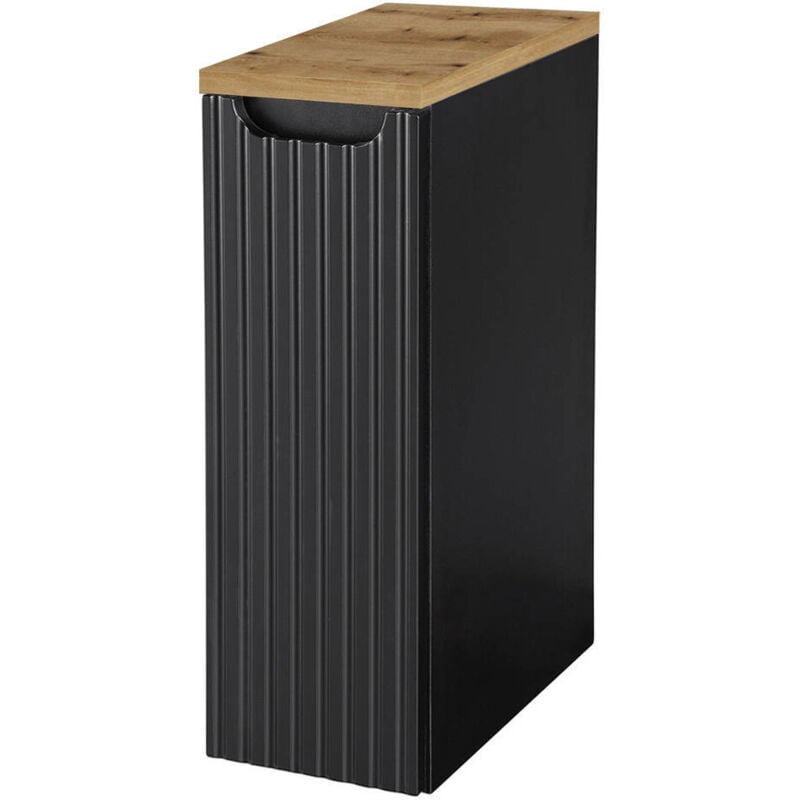 Meuble bas de salle de bain avec 1 porte - newport 20 x 60 x 40 cm rainuré noir / aspect chêne [en.casa]
