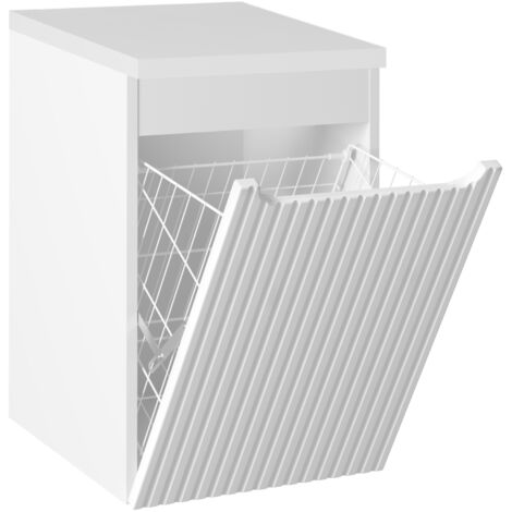 Meuble bas de salle de bain avec panier à linge et plan NOVA blanc 40 cm