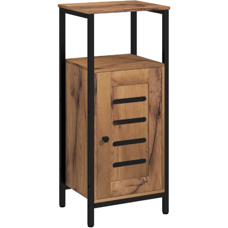 Meuble bas de salle de bain avec porte à lamelles structure en acier niche ouverte 37 x 30 x 85 cm brun rustique