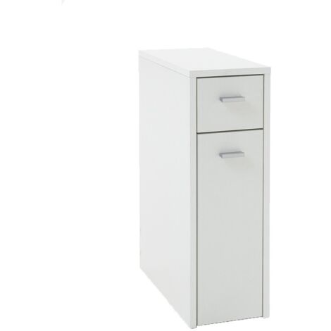 Meuble bas de salle de bain blanc – 1 porte et 1 tiroir – Dimensions 20x45x61 cm – Panneaux de particules mélaminés – FMD