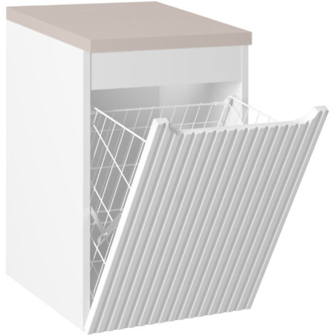 Meuble bas de salle de bain NOVA blanc avec panier à linge et plan  cachemire 40 cm