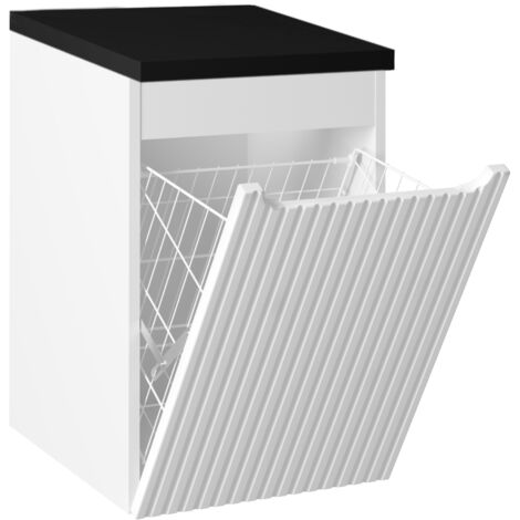 Meuble bas de salle de bain NOVA blanc avec panier à linge et plan  noir 40 cm