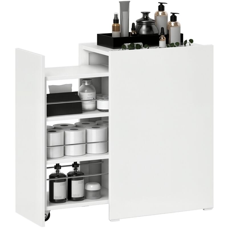 Homcom - Meuble bas étroit salle de bain - meuble colonne bas - tiroir roulette 3 étagères - 47 x 30 x 66,5 cm - blanc