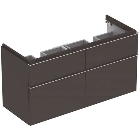 Meuble bas Geberit iCon pour lavabo double,avec quatre tiroirs: Largeur 119cm, Hauteur 62cm, Profondeur 47.7cm, Gris velouté / Laqué mat