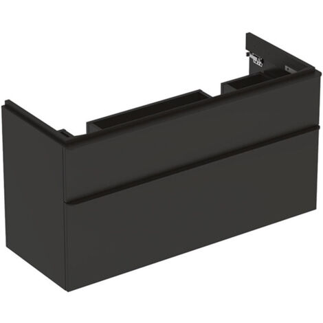 Meuble bas Geberit Smyle Square pour lavabo double,avec deux tiroirs: Largeur 118.4cm, Hauteur 61.7cm, Profondeur 47cm, gris velouté / laqué mat, gris velouté / thermopoudré mat