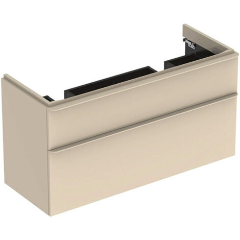 Meuble bas Geberit Smyle Square pour lavabo double,avec deux tiroirs: Largeur 118.4cm, Hauteur 61.7cm, Profondeur 47cm, sable gris/laqué très brillant, sable gris / thermopoudré mat