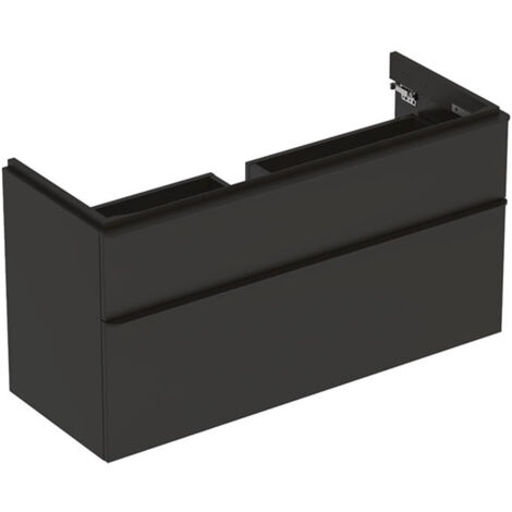 Meuble bas Geberit Smyle Square pour lavabo,avec deux tiroirs: Largeur 118.4cm, Hauteur 61.7cm, Profondeur 47cm, gris velouté / laqué mat, gris velouté / thermopoudré mat