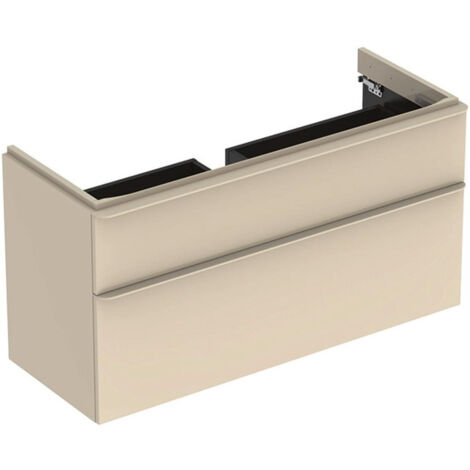 Meuble bas Geberit Smyle Square pour lavabo,avec deux tiroirs: Largeur 118.4cm, Hauteur 61.7cm, Profondeur 47cm, sable gris/laqué très brillant, sable gris / thermopoudré mat