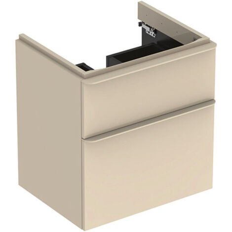 Meuble bas Geberit Smyle Square pour lavabo,avec deux tiroirs: Largeur 58.4cm, Hauteur 61.7cm, Profondeur 47cm, sable gris/laqué très brillant, sable gris / thermopoudré mat