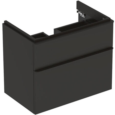 Meuble bas Geberit Smyle Square pour lavabo,avec deux tiroirs: Largeur 73.4cm, Hauteur 61.7cm, Profondeur 47cm, gris velouté / laqué mat, gris velouté / thermopoudré mat