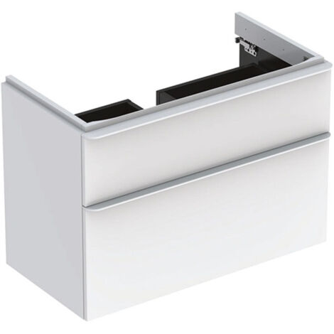 Meuble bas Geberit Smyle Square pour lavabo,avec deux tiroirs: Largeur 88.4cm, Hauteur 61.7cm, Profondeur 47cm, blanc / laqué très brillant, blanc alpin / thermopoudré mat