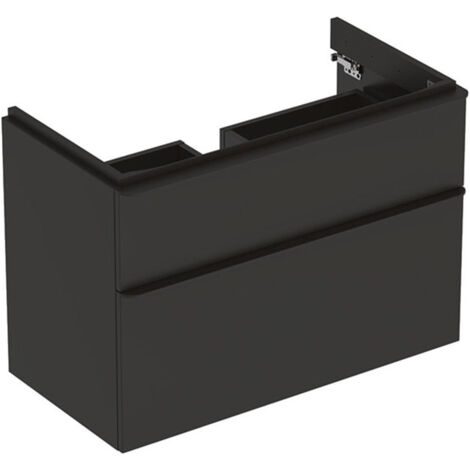 Meuble bas Geberit Smyle Square pour lavabo,avec deux tiroirs: Largeur 88.4cm, Hauteur 61.7cm, Profondeur 47cm, gris velouté / laqué mat, gris velouté / thermopoudré mat