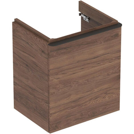 Meuble bas Geberit Smyle Square pour lavabo,avec une porte: Largeur 53.6cm, Hauteur 61.7cm, Profondeur 43.3cm, Noyer Carya/mélamine structuré bois, gris velouté / thermopoudré mat, Largeur de lavabo:5