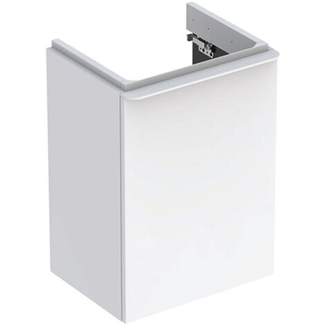 Meuble bas Geberit Smyle Square pour lave-mains,avec une porte: Largeur 44.2cm, Hauteur 61.7cm, Profondeur 35.6cm, blanc / laqué très brillant, blanc alpin / thermopoudré mat, Largeur de lavabo:45cm, 