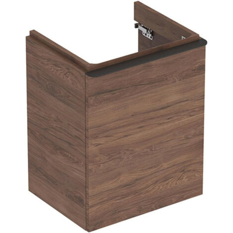 Meuble bas Geberit Smyle Square pour lave-mains,avec une porte: Largeur 49.2cm, Hauteur 61.7cm, Profondeur 40.6cm, Noyer Carya/mélamine structuré bois, gris velouté / thermopoudré mat, Largeur de lava