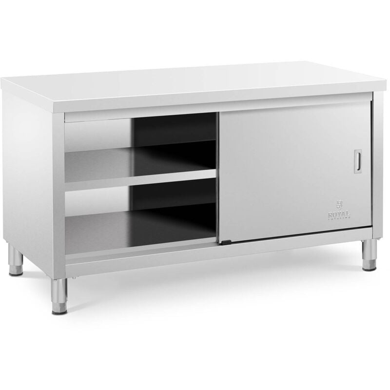 Royal Catering - Meuble Bas Inox Table De Travail Armoire Avec Portes Coulissantes 150x70x85cm