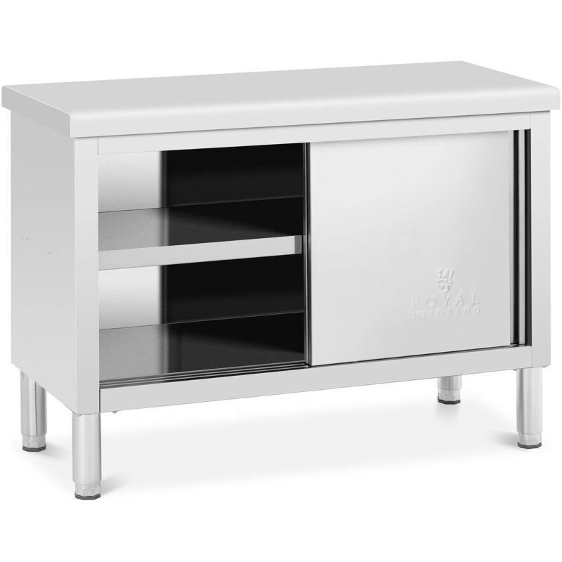 Royal Catering - Meuble Bas Inox Table De Travail Armoire Portes Coulissantes 120x50cm 3 Niveaux