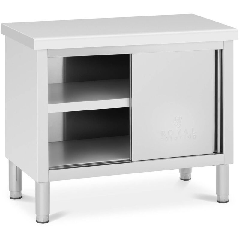 Royal Catering - Meuble Bas Inox Table De Travail Portes Coulissantes 100x50cm 285 kg 3 Niveaux