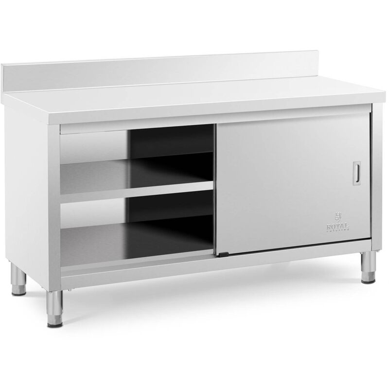 Royal Catering - Meuble Bas Inox Table Travail Armoire Adossée Portes Coulissantes 150x60x85cm