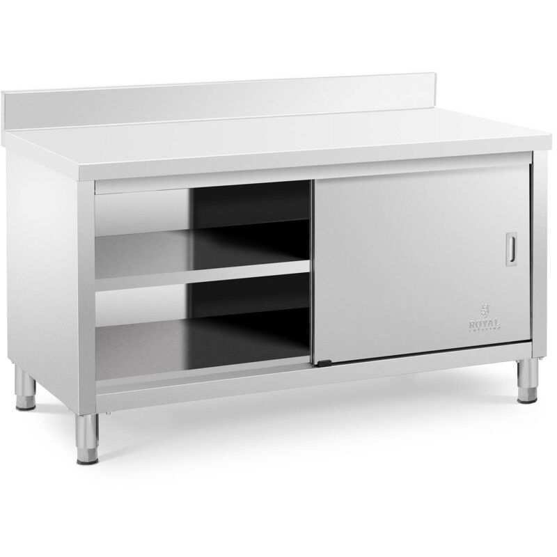 Royal Catering - Meuble Bas Inox Table Travail Armoire Adossée Portes Coulissantes 150x70x85cm