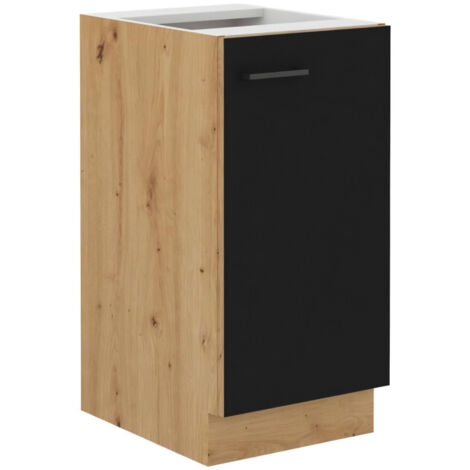 Meuble bas - MODENA - 40 cm - 1 porte battante - Chene artisan et noir mat - CUISINIER