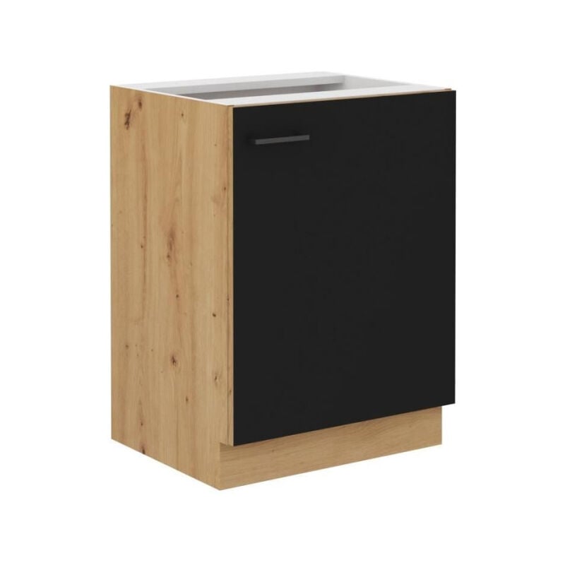 Modena - Meuble bas - 1 porte battante - 60 x 52 x 82 cm - Chene artisan / Noir mat - Plan de travail non inclus