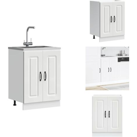 Meuble bas pour évier Kalmar blanc 60x46x81,5cm bois ingénierie - Meuble Bas D'évier - Meubles Bas D'évier - Meuble Bas De Cuisine - Meuble Bas De Cuisine Pour Évier