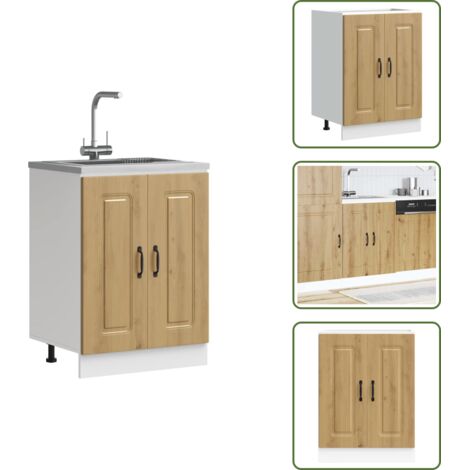 Meuble bas pour évier Kalmar chêne artisanal bois d'ingénierie - Meuble Bas D'évier - Meubles Bas D'évier - Meuble Bas De Cuisine - Meuble Bas De Cuisine Pour Évier