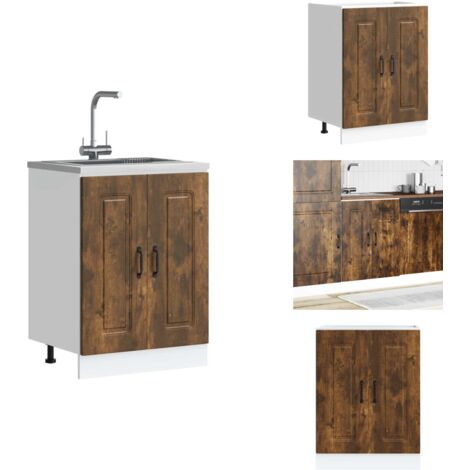 Meuble bas pour évier Kalmar chêne fumé bois d'ingénierie - Meuble Bas D'évier - Meubles Bas D'évier - Meuble Bas De Cuisine - Meuble Bas De Cuisine Pour Évier