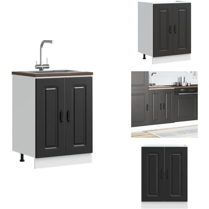 Meuble bas pour évier Kalmar noir 60x46x81,5 cm bois ingénierie - Meuble Bas D'évier - Meubles Bas D'évier - Meuble Bas De Cuisine - Meuble Bas De