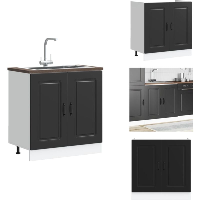 Meuble bas pour évier Kalmar noir 80x46x81,5 cm bois ingénierie - Meuble Bas D'évier - Meubles Bas D'évier - Meuble Bas De Cuisine - Meuble Bas De