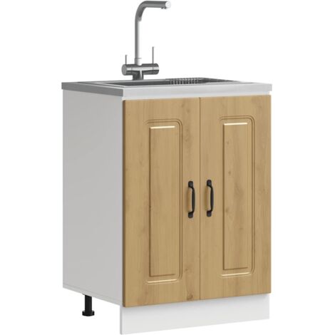 Meuble bas pour évier-Meuble sous-évier Kalmar chêne artisanal bois d'ingénierie