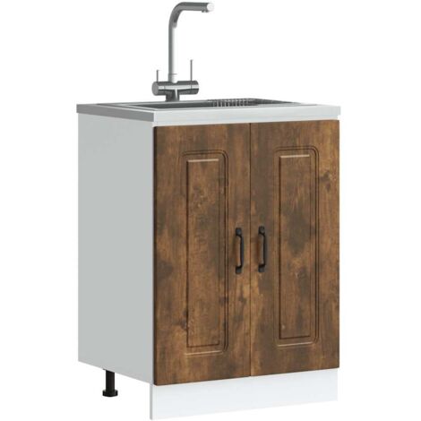 Meuble bas pour évier-Meuble sous-évier Kalmar chêne fumé bois d'ingénierie 429069