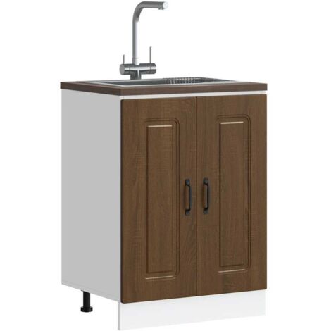 Meuble bas pour évier-Meuble sous-évier Kalmar chêne marron bois d'ingénierie