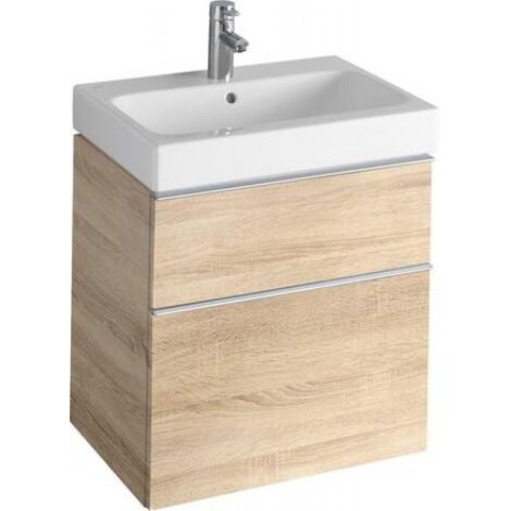 Meuble bas pour lavabo Geberit iCon,avec deux tiroirs: Largeur 59.5cm, Hauteur 62cm, Profondeur 47.7cm, Chêne naturel / Mélamine structuré bois