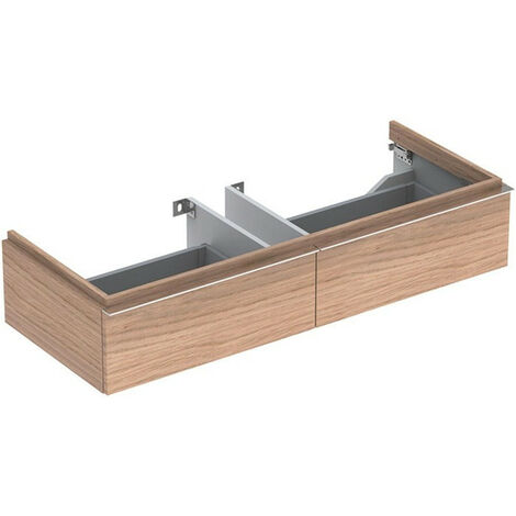 Meuble bas pour lavabo Geberit iConavec une largeur à partir de 120 cm,avec deux tiroirs: Largeur 119cm, Hauteur 24cm, Profondeur 47.7cm, Chêne naturel / Mélamine structuré bois