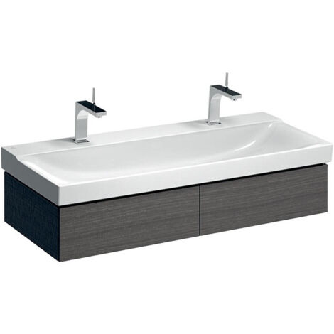 Meuble bas pour lavabo Geberit Xeno²,avec deux tiroirs: Largeur 117.4cm, Hauteur 22cm, Profondeur 46.2cm, Gris scultura / Mélamine structuré bois