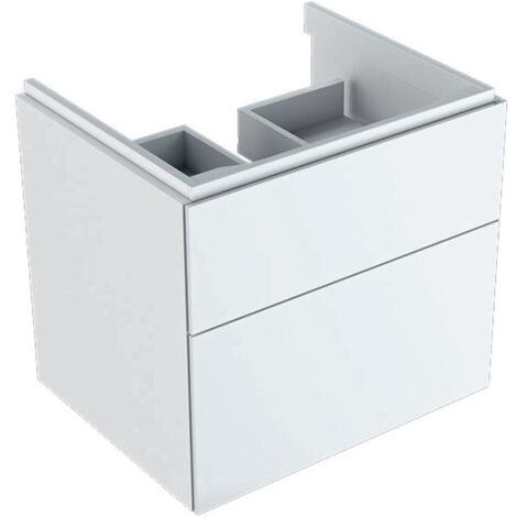 Meuble bas pour lavabo Geberit Xeno²,avec deux tiroirs: Largeur 58cm, Hauteur 53cm, Profondeur 46.2cm, Blanc / Laqué ultra-brillant