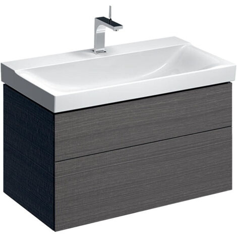 Meuble bas pour lavabo Geberit Xeno²,avec deux tiroirs: Largeur 88cm, Hauteur 53cm, Profondeur 46.2cm, Gris scultura / Mélamine structuré bois