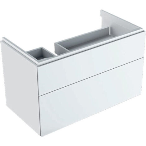 Meuble bas pour lavabo Geberit Xeno²avec plage de dépose,avec deux tiroirs: Largeur 88cm, Hauteur 53cm, Profondeur 46.2cm, Blanc / Laqué ultra-brillant, Largeur de lavabo:90cm